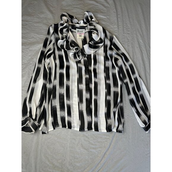 Teddi Of California Womens White Black Blouse 16 long sleeve polyester button up - Picture 2 of 6